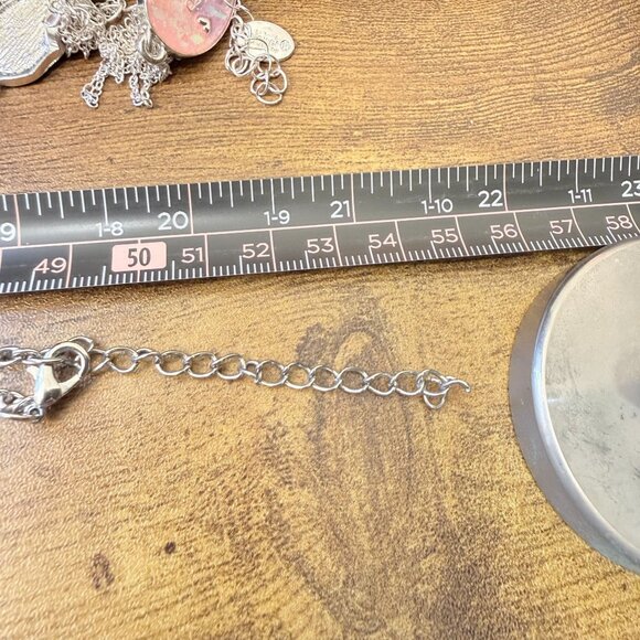 Large Iridescent Teardrop Pendant Necklace with Rhinestone Border - Picture 5 of 6